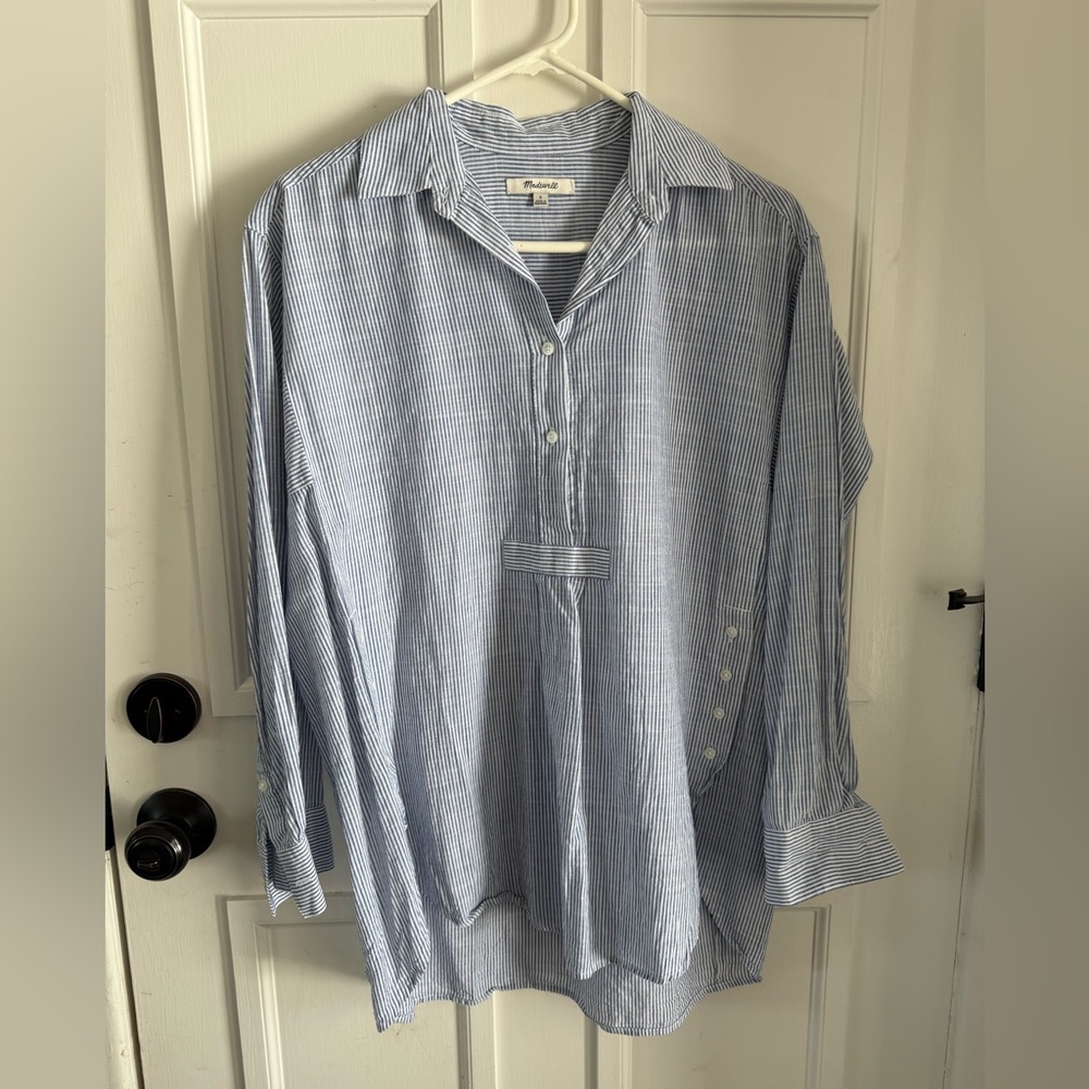Madewell Hi-lo blue and white striped popover